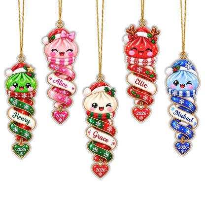 Personalized Christmas Dumpling Spiral Ribbon Acrylic Ornament – Colorful Santa Hat Custom Name Gift for Kids & Friends