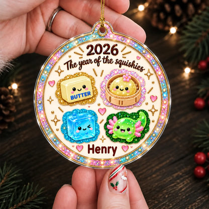 Personalized Year of the Squishies Butter, Dumpling & Ice Cube Acrylic Christmas Ornament – Gift for For Baby & Kids