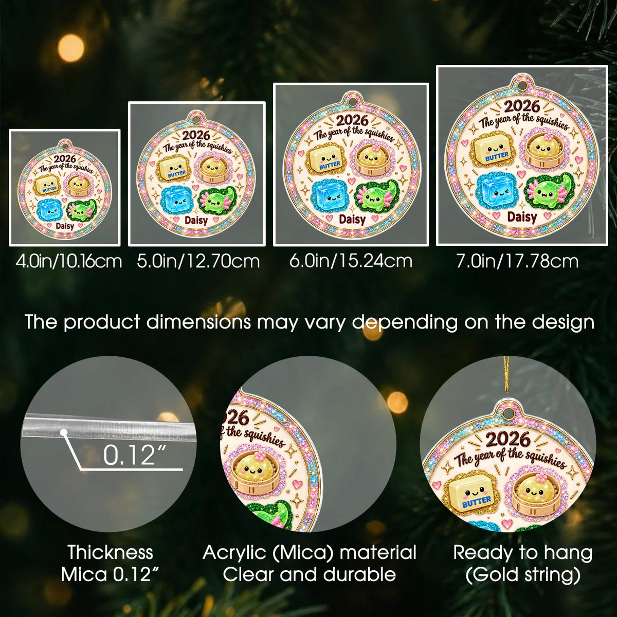 Personalized Year of the Squishies Butter, Dumpling & Ice Cube Acrylic Christmas Ornament – Gift for For Baby & Kids