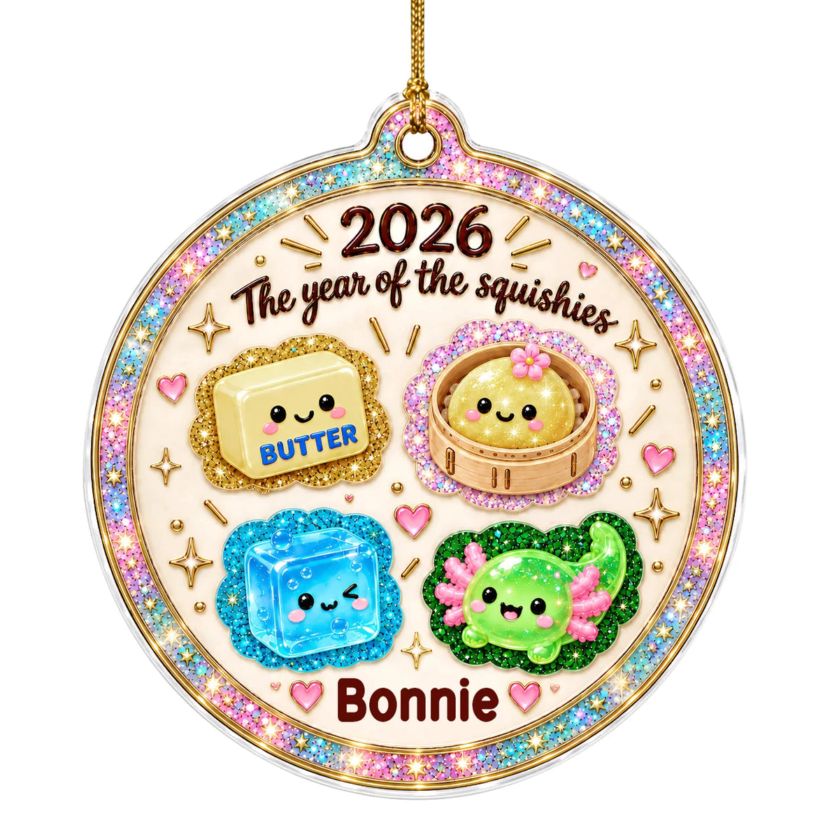 Personalized Year of the Squishies Butter, Dumpling & Ice Cube Acrylic Christmas Ornament – Gift for For Baby & Kids