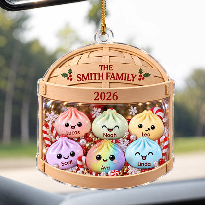 Personalized Pastel Dumpling Family Bamboo Steamer Acrylic Christmas Ornament – Gift for Family