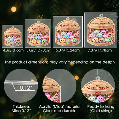 Personalized Pastel Dumpling Family Bamboo Steamer Acrylic Christmas Ornament – Gift for Family