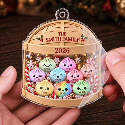 Personalized Pastel Dumpling Family Bamboo Steamer Acrylic Christmas Ornament – Gift for Family
