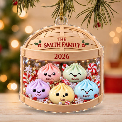 Personalized Pastel Dumpling Family Bamboo Steamer Acrylic Christmas Ornament – Gift for Family