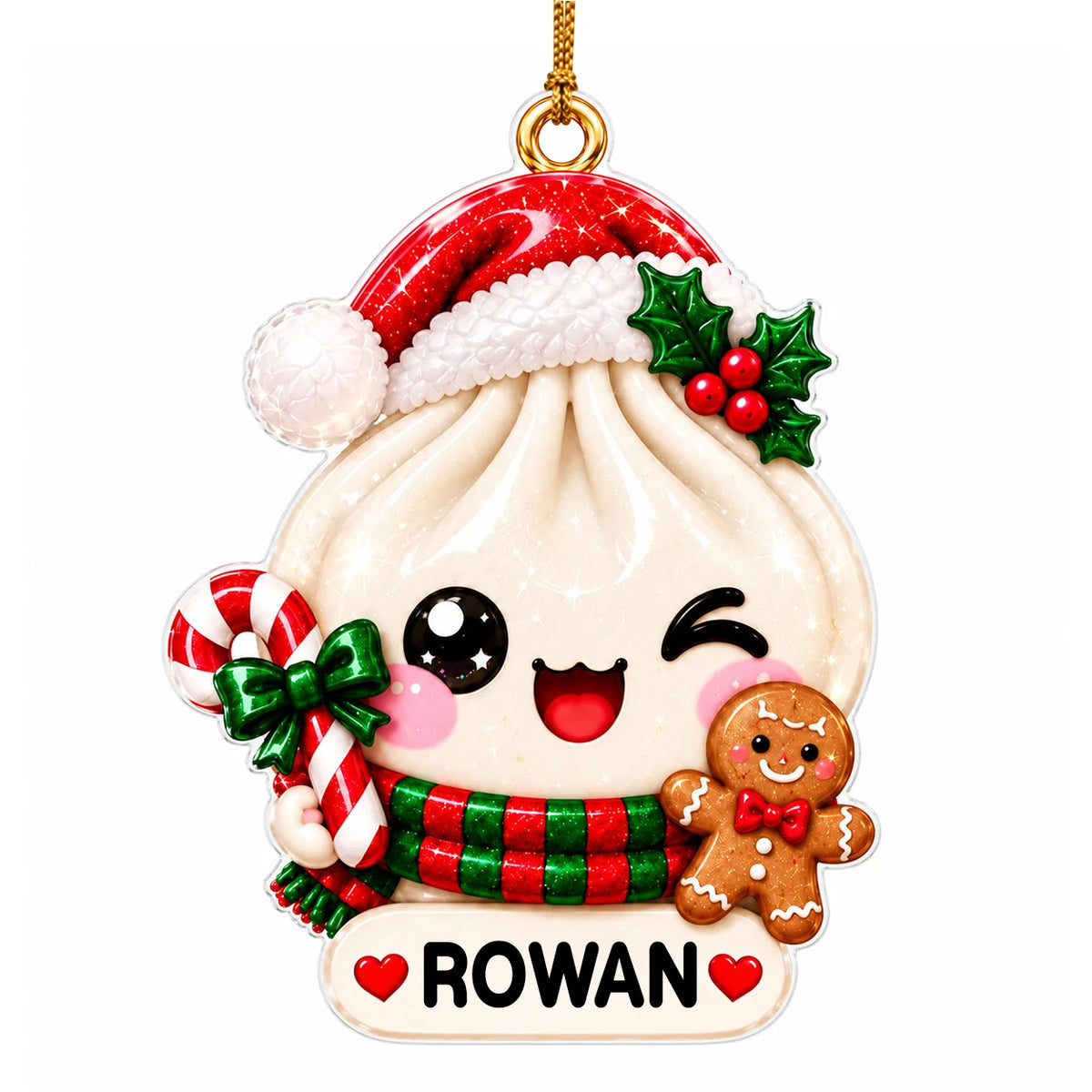 Personalized Cute Christmas Dumpling Acrylic Ornament – Colorful Santa Hat Custom Name Gift for Kids & Friends
