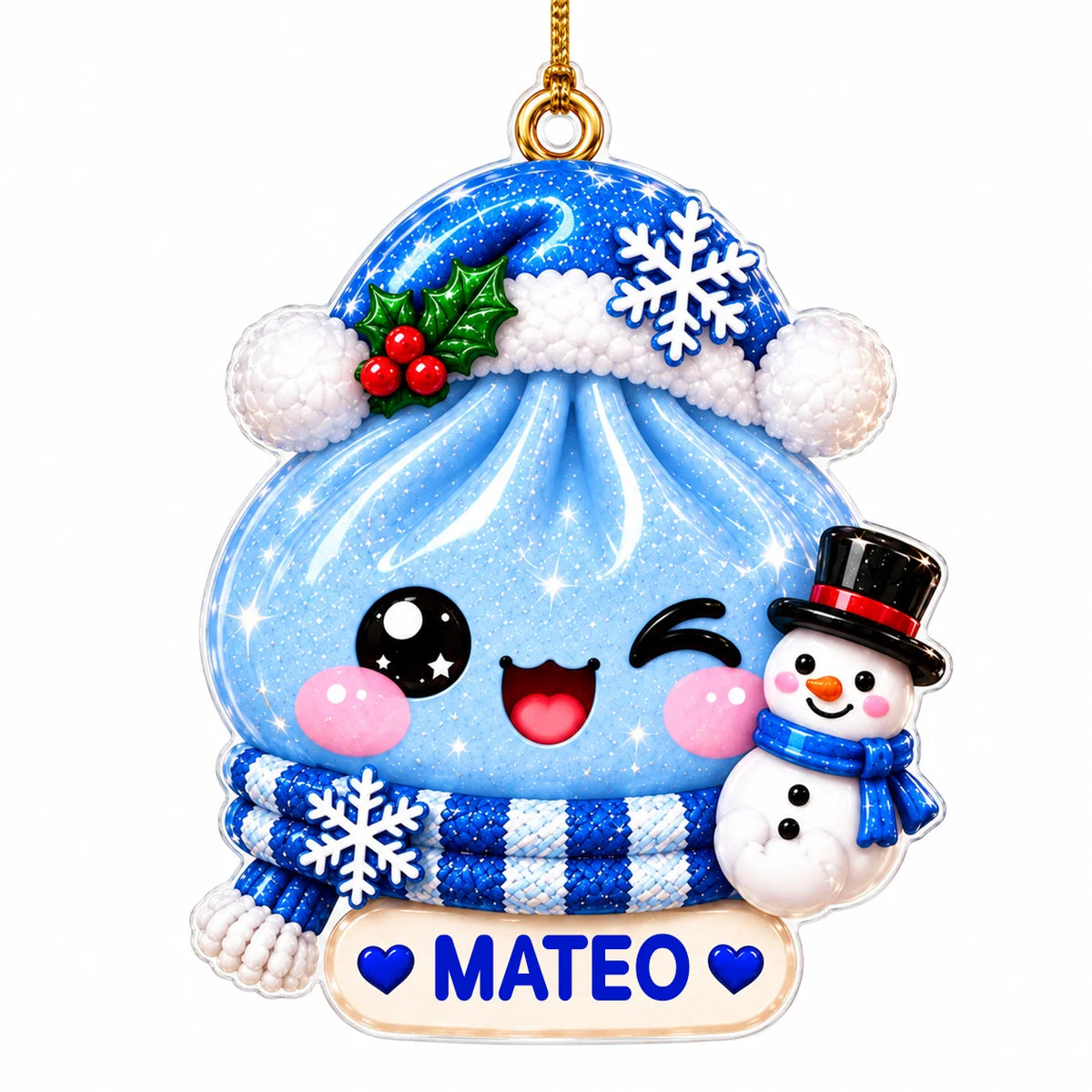 Personalized Cute Christmas Dumpling Acrylic Ornament – Colorful Santa Hat Custom Name Gift for Kids & Friends