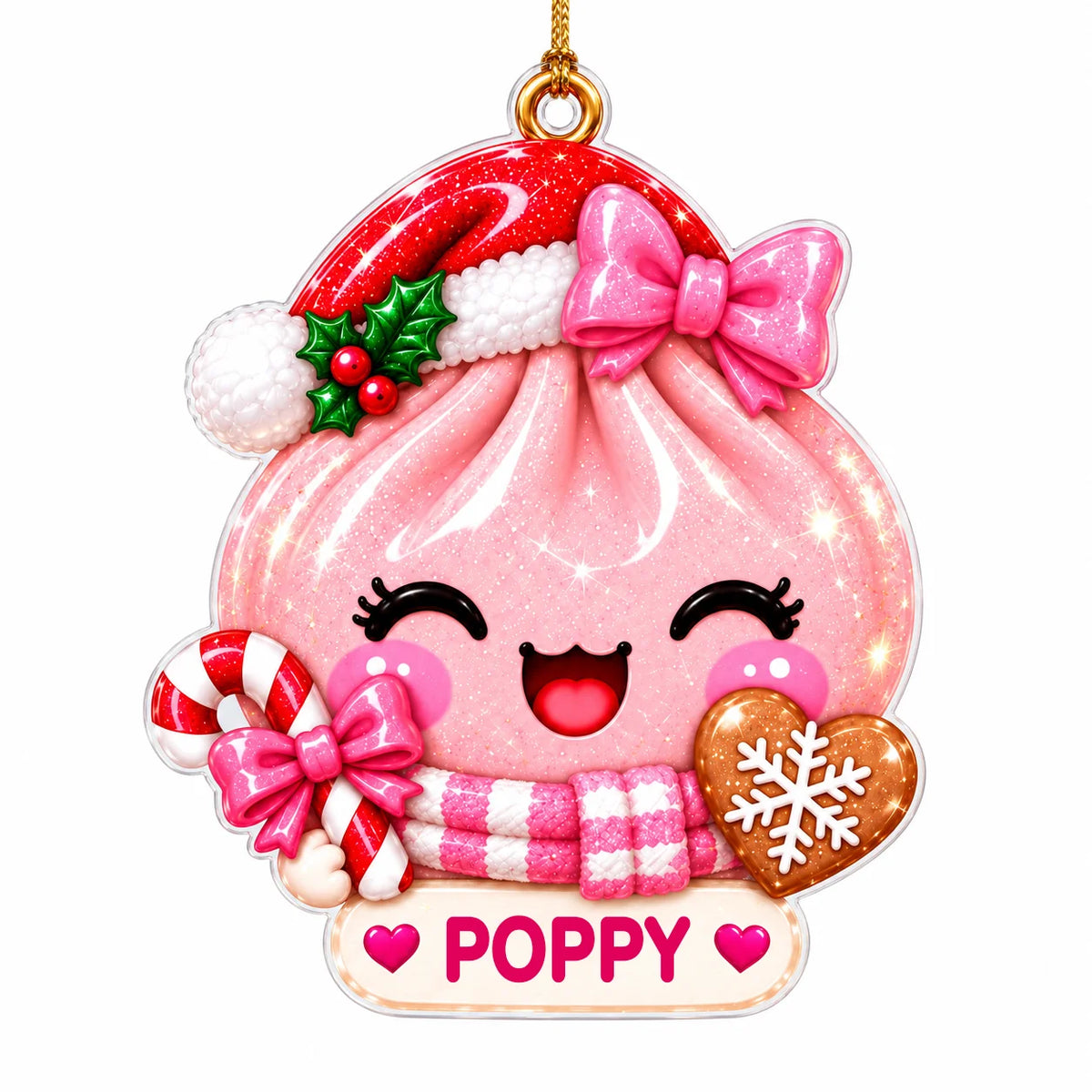 Personalized Cute Christmas Dumpling Acrylic Ornament – Colorful Santa Hat Custom Name Gift for Kids & Friends