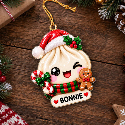 Personalized Cute Christmas Dumpling Acrylic Ornament – Colorful Santa Hat Custom Name Gift for Kids & Friends