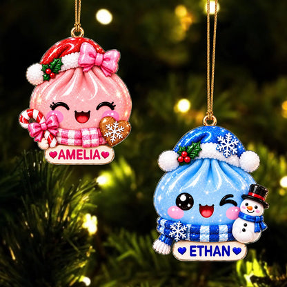 Personalized Cute Christmas Dumpling Acrylic Ornament – Colorful Santa Hat Custom Name Gift for Kids & Friends