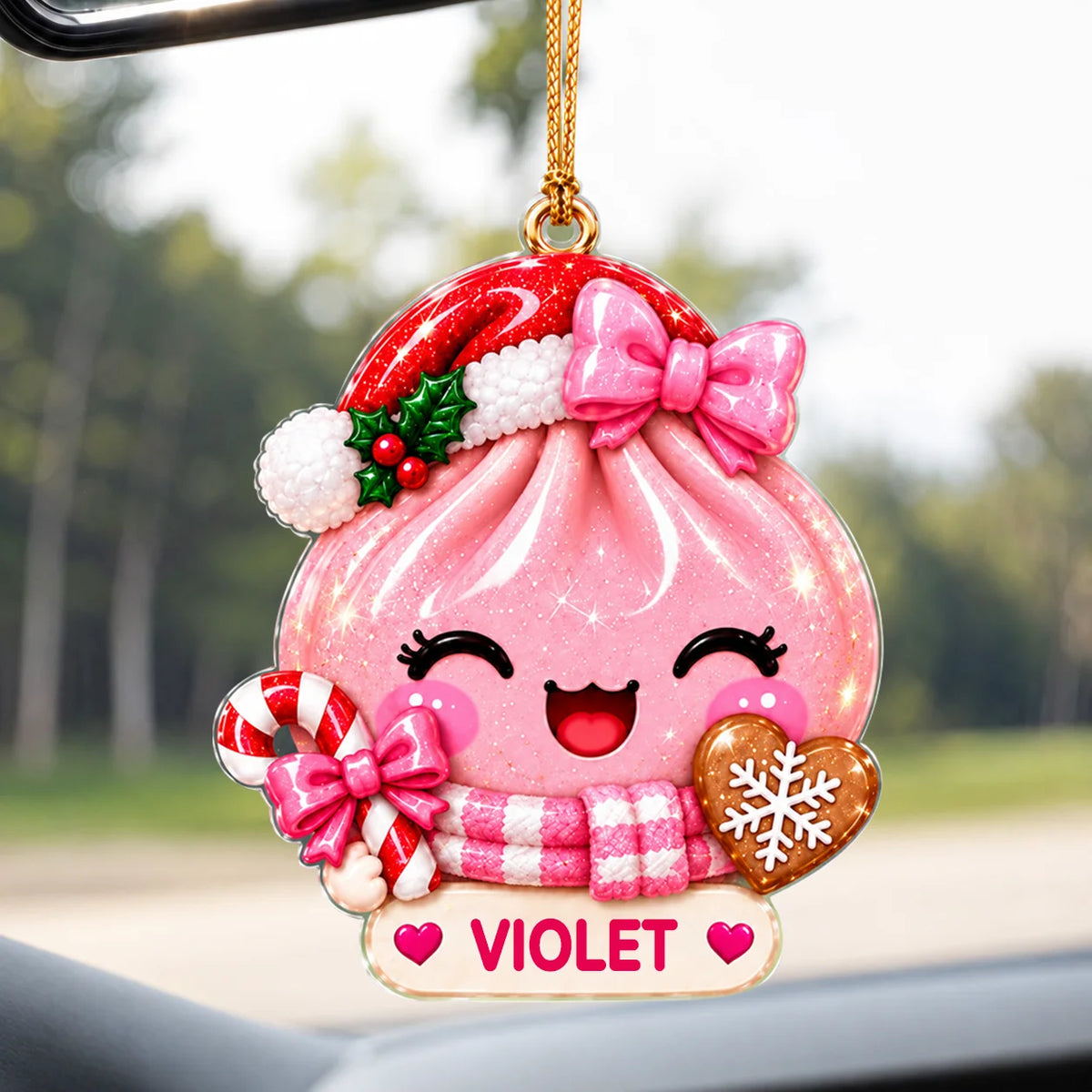 Personalized Cute Christmas Dumpling Acrylic Ornament – Colorful Santa Hat Custom Name Gift for Kids & Friends
