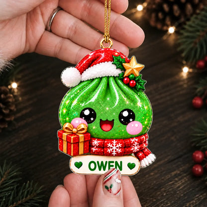 Personalized Cute Christmas Dumpling Acrylic Ornament – Colorful Santa Hat Custom Name Gift for Kids & Friends