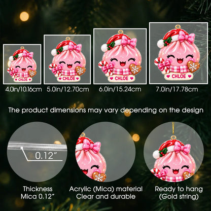 Personalized Cute Christmas Dumpling Acrylic Ornament – Colorful Santa Hat Custom Name Gift for Kids & Friends