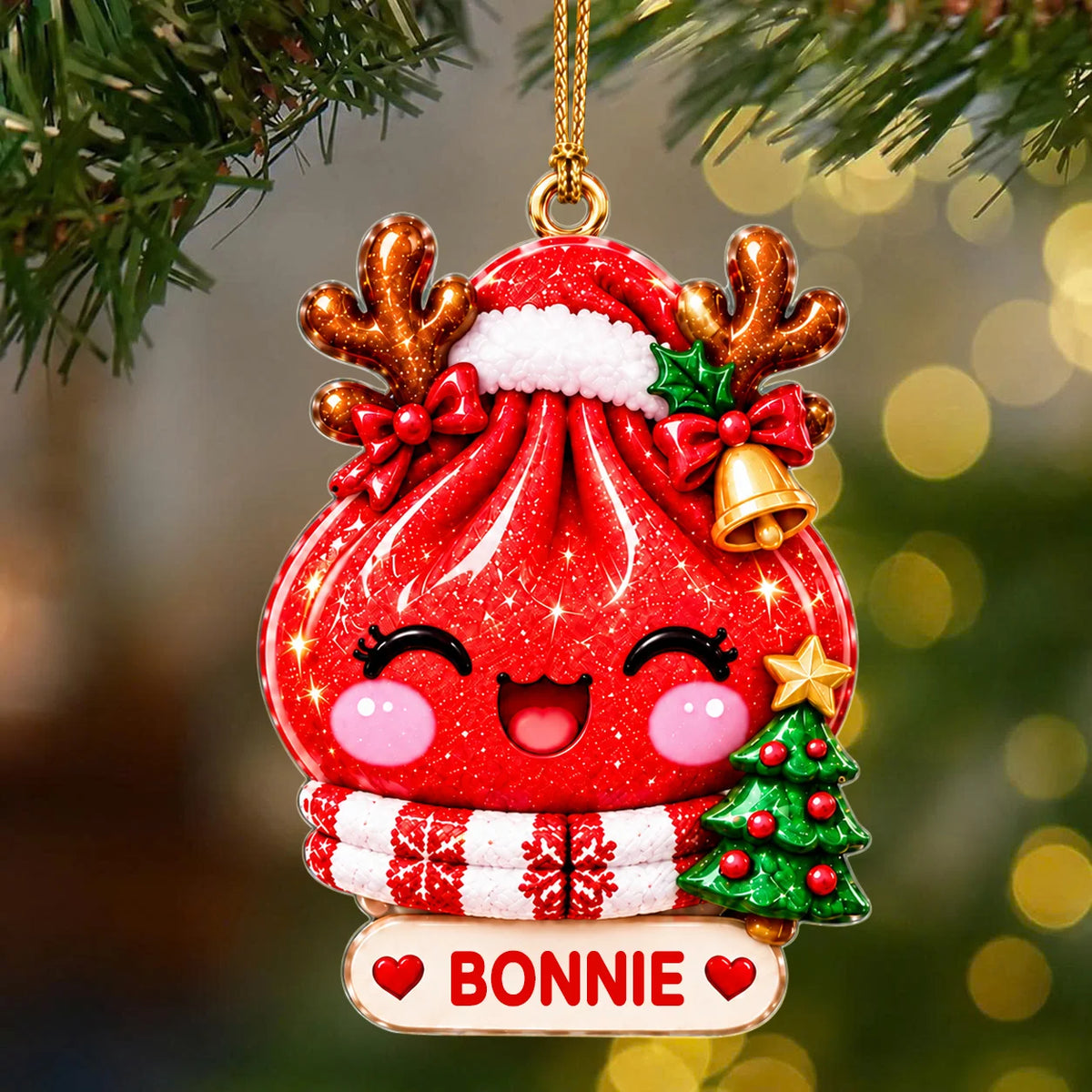 Personalized Cute Christmas Dumpling Acrylic Ornament – Colorful Santa Hat Custom Name Gift for Kids & Friends