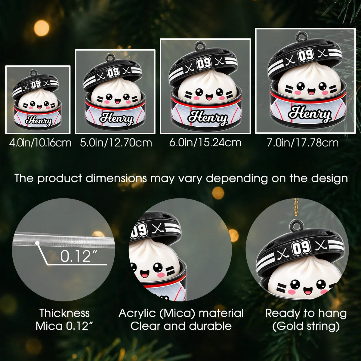 Personalized Sports Ball Dumpling in Open Box Acrylic Christmas Ornament – Custom Name & Number Gift for Athletes