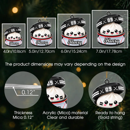 Personalized Sports Ball Dumpling in Open Box Acrylic Christmas Ornament – Custom Name & Number Gift for Athletes