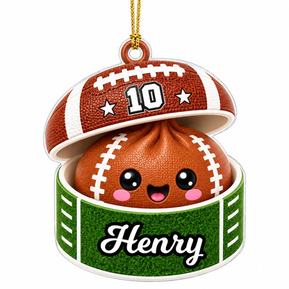 Personalized Sports Ball Dumpling in Open Box Acrylic Christmas Ornament – Custom Name & Number Gift for Athletes