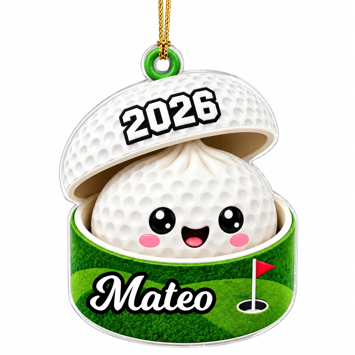 Personalized Sports Ball Dumpling in Open Box Acrylic Christmas Ornament – Custom Name & Number Gift for Athletes