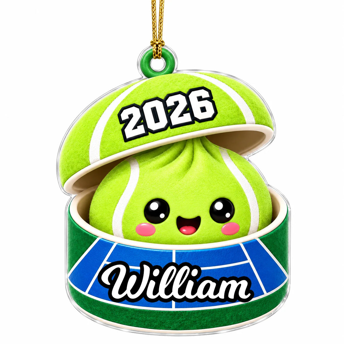 Personalized Sports Ball Dumpling in Open Box Acrylic Christmas Ornament – Custom Name & Number Gift for Athletes