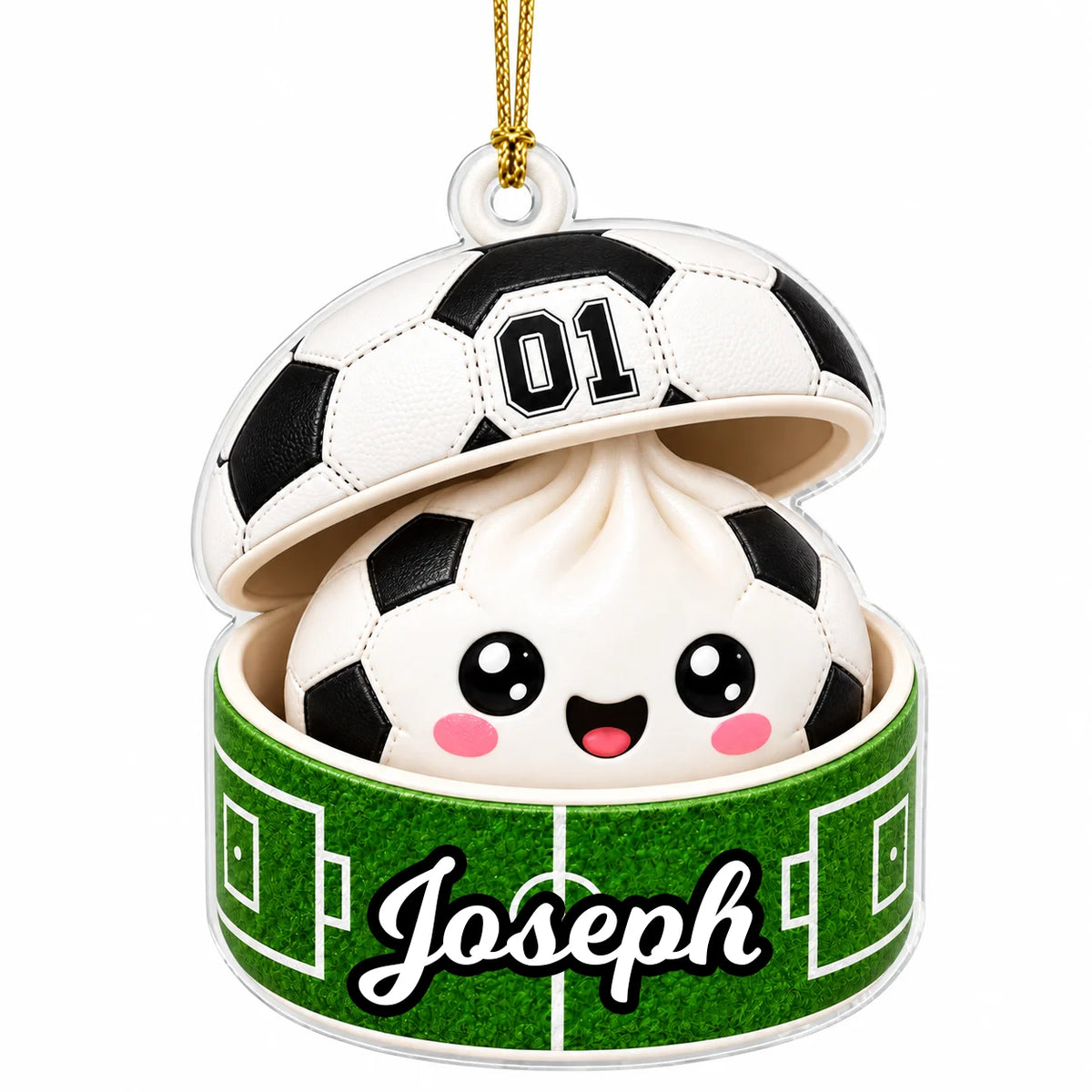 Personalized Sports Ball Dumpling in Open Box Acrylic Christmas Ornament – Custom Name & Number Gift for Athletes
