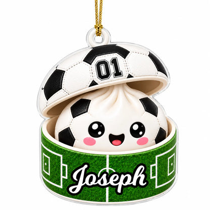Personalized Sports Ball Dumpling in Open Box Acrylic Christmas Ornament – Custom Name & Number Gift for Athletes