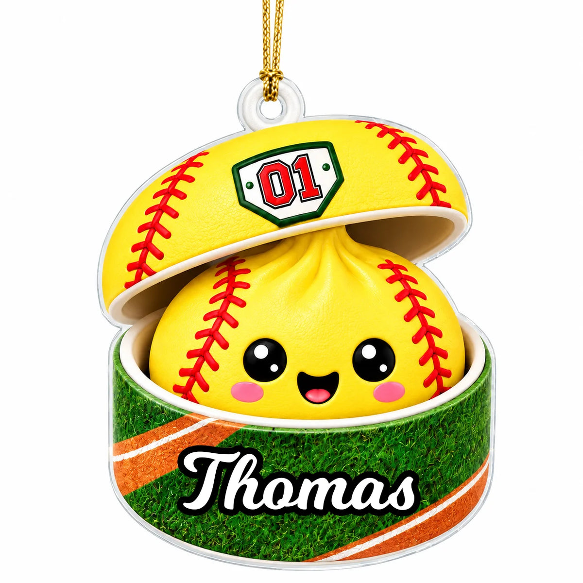 Personalized Sports Ball Dumpling in Open Box Acrylic Christmas Ornament – Custom Name & Number Gift for Athletes