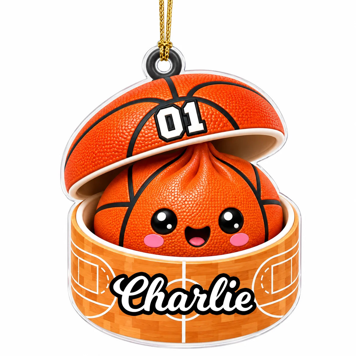Personalized Sports Ball Dumpling in Open Box Acrylic Christmas Ornament – Custom Name & Number Gift for Athletes
