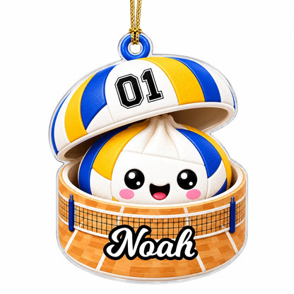 Personalized Sports Ball Dumpling in Open Box Acrylic Christmas Ornament – Custom Name & Number Gift for Athletes