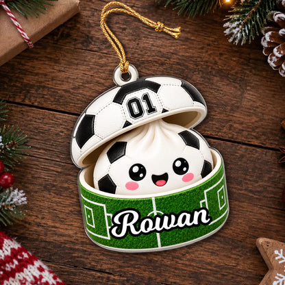 Personalized Sports Ball Dumpling in Open Box Acrylic Christmas Ornament – Custom Name & Number Gift for Athletes