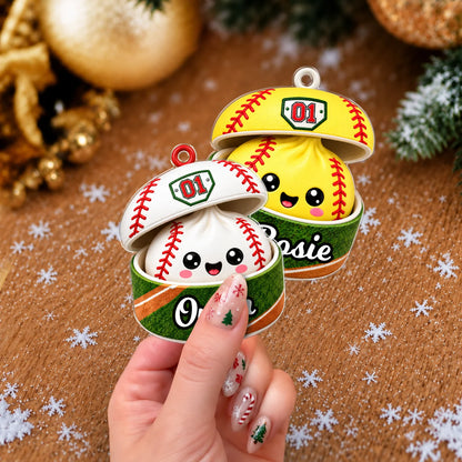 Personalized Sports Ball Dumpling in Open Box Acrylic Christmas Ornament – Custom Name & Number Gift for Athletes
