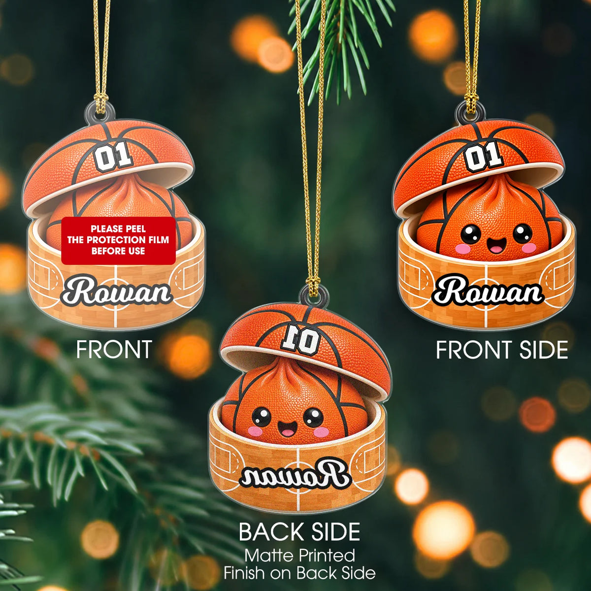 Personalized Sports Ball Dumpling in Open Box Acrylic Christmas Ornament – Custom Name & Number Gift for Athletes