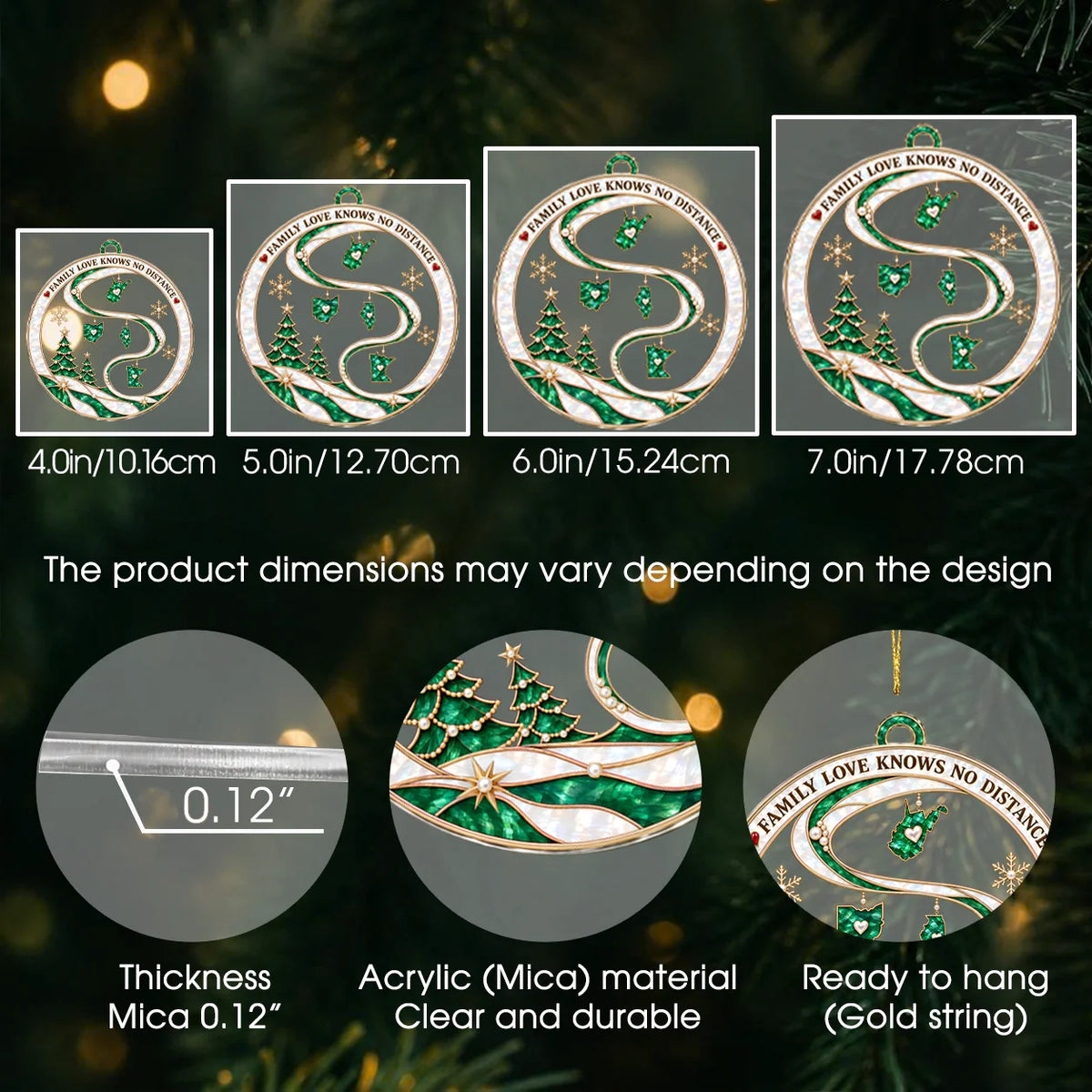 Personalized Family Love Knows No Distance Emerald State Maps & Winding Ribbon Acrylic Christmas Ornament – Gift for Family