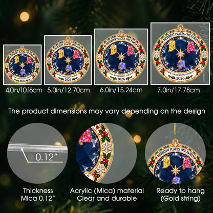 Personalized Different Places One Family Jewel-Style State Map Acrylic Christmas Ornament – Gift for Family