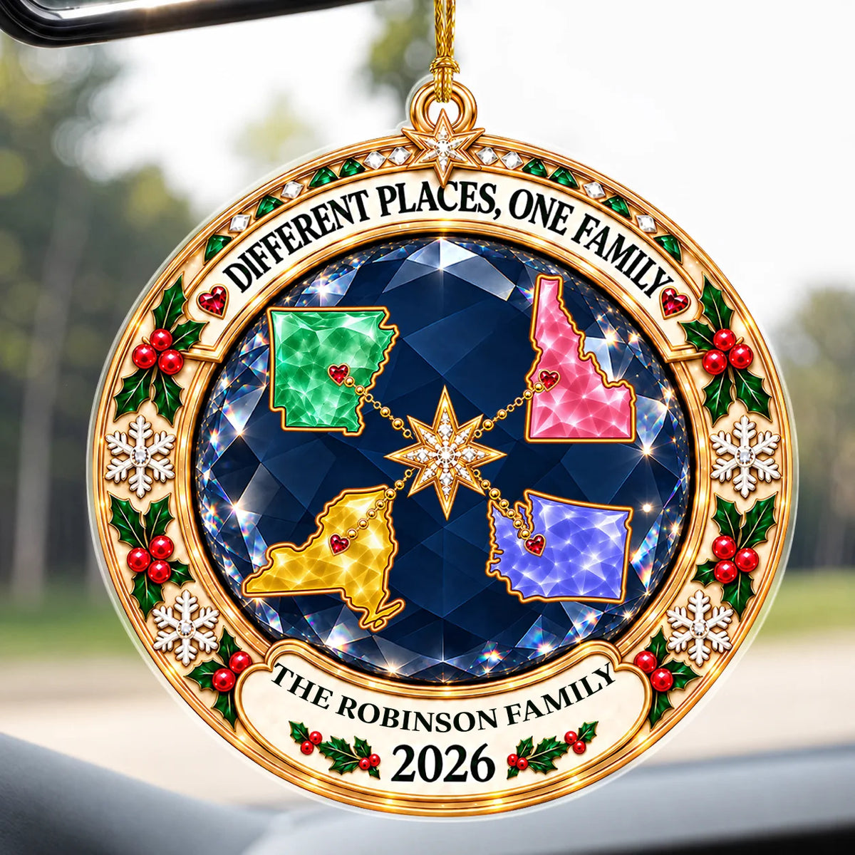 Personalized Different Places One Family Jewel-Style State Map Acrylic Christmas Ornament – Gift for Family