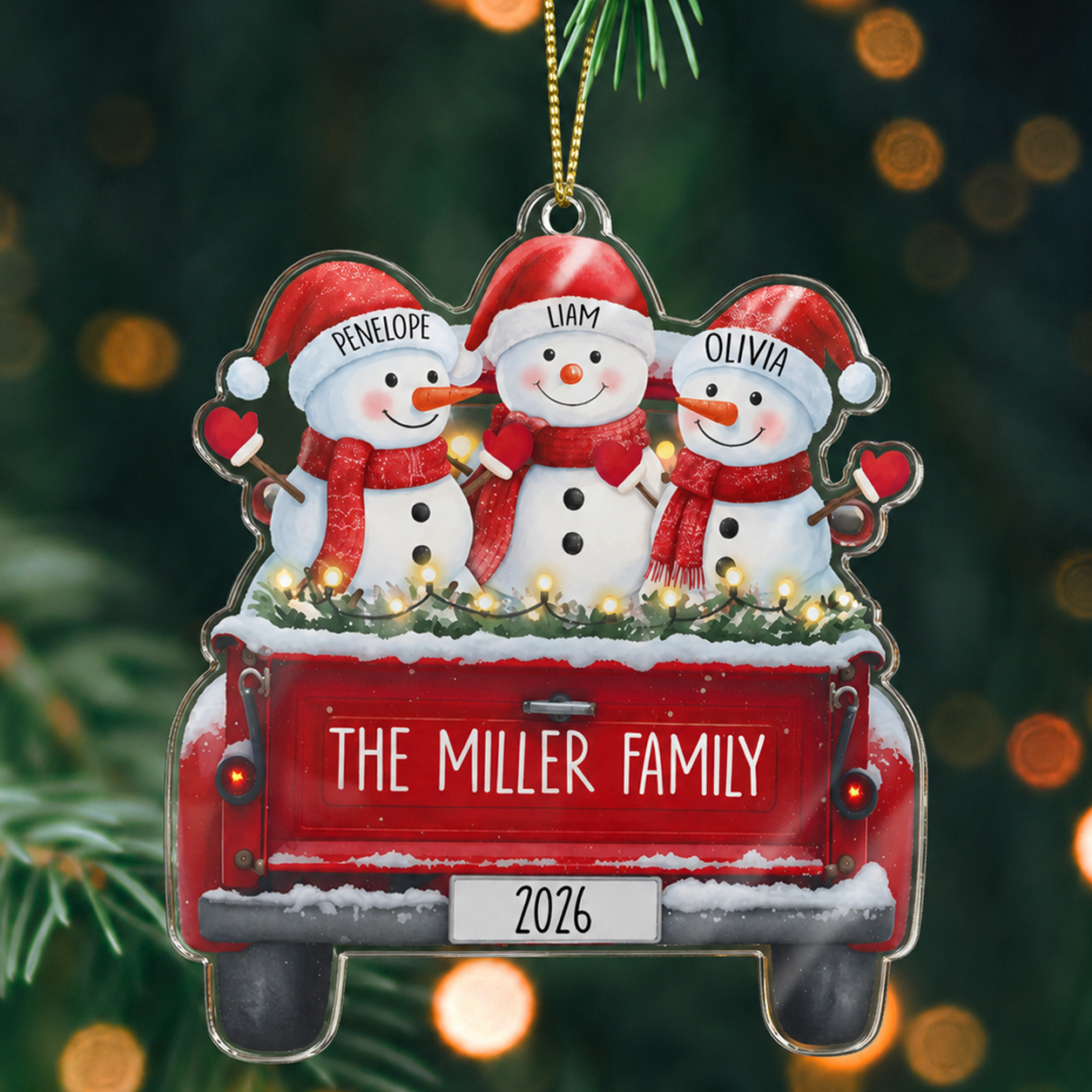 Personalized Snowman Family Custom-Shaped Acrylic Christmas Ornament – Custom Family Names Keepsake Gift