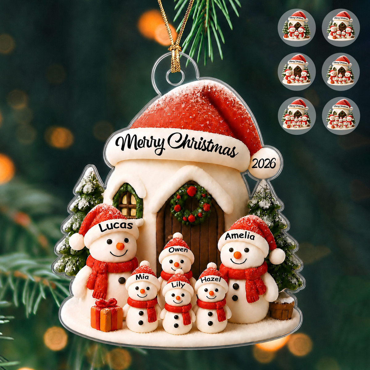 Personalized Snowman Family Christmas Acrylic Ornament – Custom Family Names Gift