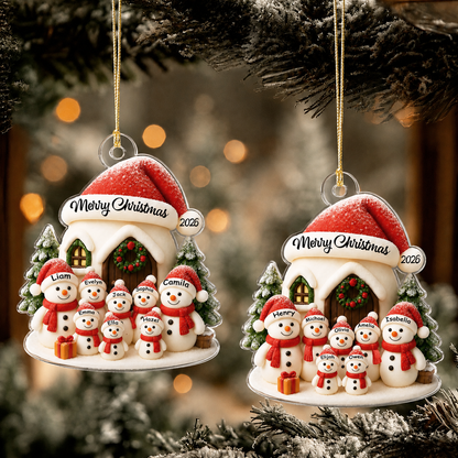 Personalized Snowman Family Christmas Acrylic Ornament – Custom Family Names Gift