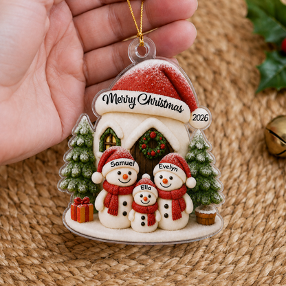 Personalized Snowman Family Christmas Acrylic Ornament – Custom Family Names Gift