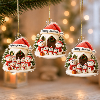 Personalized Snowman Family Christmas Acrylic Ornament – Custom Family Names Gift