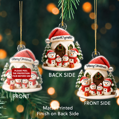 Personalized Snowman Family Christmas Acrylic Ornament – Custom Family Names Gift