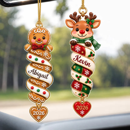 Personalized Christmas Character Spiral Ribbon Acrylic Ornament – Custom Name & Heart Year Gift for Family