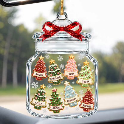 Personalized Christmas Tree Cookie Jar Acrylic Ornament – Red Bow Custom Names Gift for Family