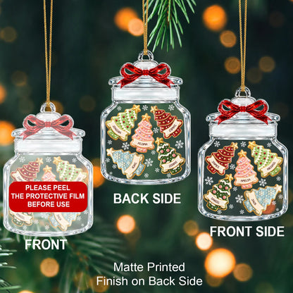 Personalized Christmas Tree Cookie Jar Acrylic Ornament – Red Bow Custom Names Gift for Family