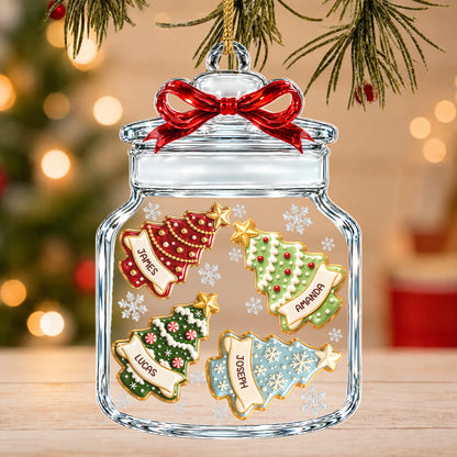 Personalized Christmas Tree Cookie Jar Acrylic Ornament – Red Bow Custom Names Gift for Family