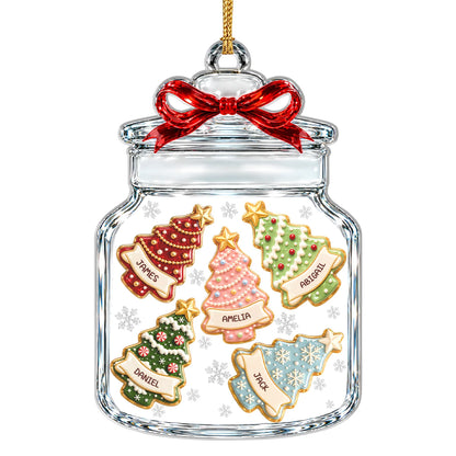 Personalized Christmas Tree Cookie Jar Acrylic Ornament – Red Bow Custom Names Gift for Family