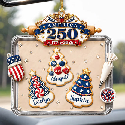Personalisierter America 250 Weihnachtsbaum-Keksbackblech-Acrylanhänger – Individuelles Namensgeschenk für die Familie
