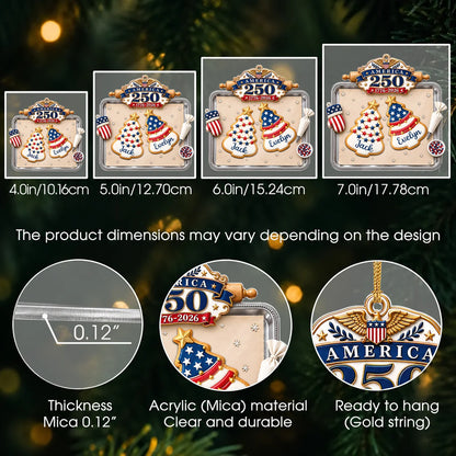 Personalisierter America 250 Weihnachtsbaum-Keksbackblech-Acrylanhänger – Individuelles Namensgeschenk für die Familie