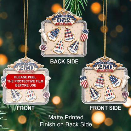 Personalisierter America 250 Weihnachtsbaum-Keksbackblech-Acrylanhänger – Individuelles Namensgeschenk für die Familie