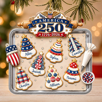 Personalisierter America 250 Weihnachtsbaum-Keksbackblech-Acrylanhänger – Individuelles Namensgeschenk für die Familie