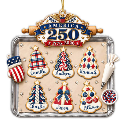 Personalisierter America 250 Weihnachtsbaum-Keksbackblech-Acrylanhänger – Individuelles Namensgeschenk für die Familie