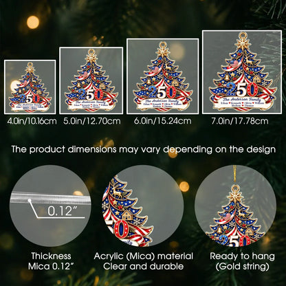 Personalisierter Amerika 250 patriotischer Weihnachtsbaum-Acryl-Anhänger – Familienname & Familienmitgliedernamen Geschenk für die Familie